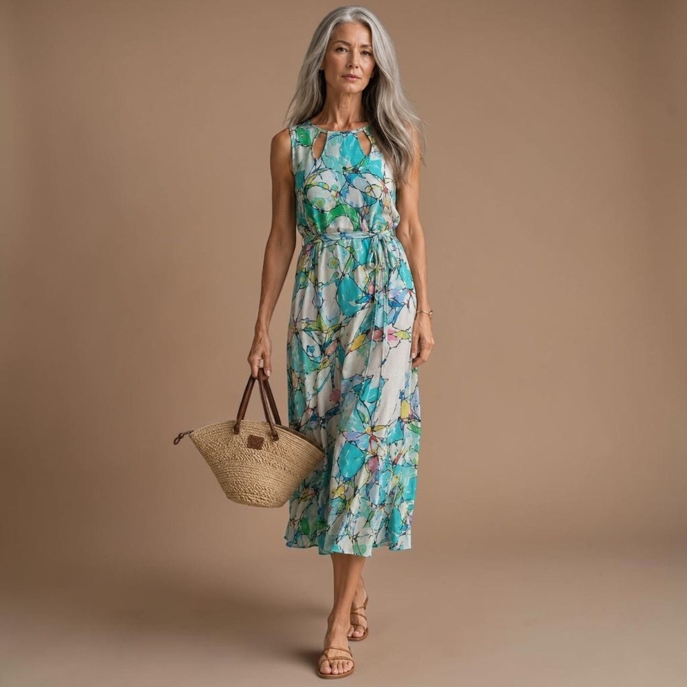 Dolcezza Stained Glass Abstract Midi Dress Viscose Sz M NWT